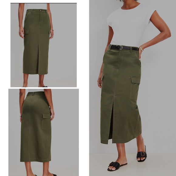 LOFT Dresses & Skirts - Ann Taylor LOFT Military Green Cargo Skirt Women's Size 10 Open Front